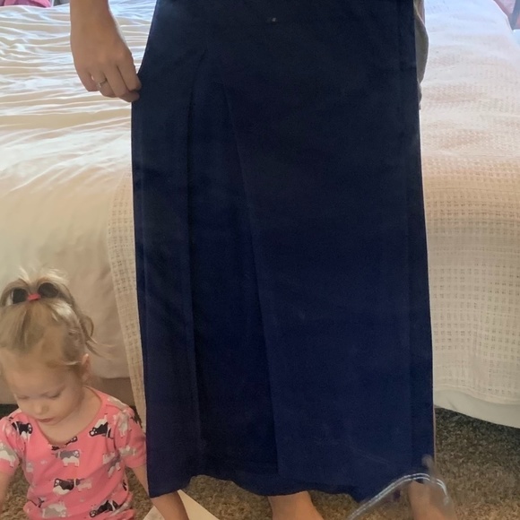 𝅺hailey Logan By Adrianna Papell Dark Blue One Strap Floor Length Gown Size 3/4 - Picture 9 of 11